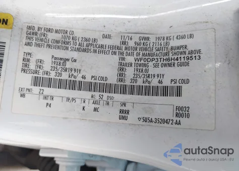 2017 Ford Focus Rs из США, поврежденный, VIN WF0DP3TH6H4119513